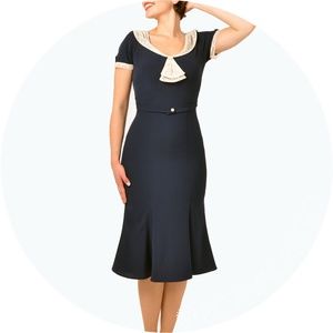 STOP STARING! 'Raileen' Navy & Cream Dress XS